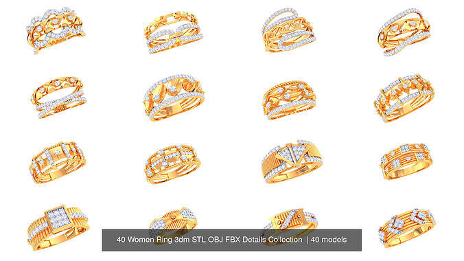 40 Women Ring 3dm STL OBJ FBX Details Collection  3D Model Pack 3