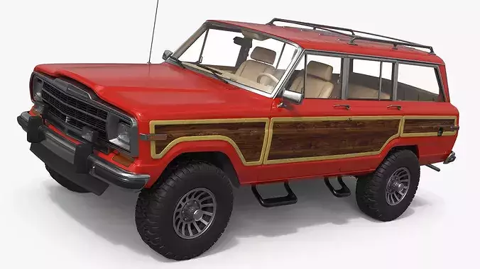 Vintage Utility SUV Wood Panels Red 3D model