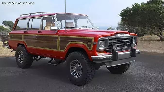 Vintage Utility SUV Wood Panels Red 3D model 2
