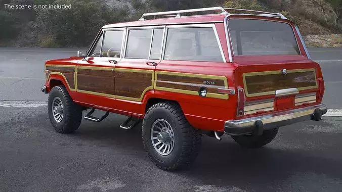 Vintage Utility SUV Wood Panels Red 3D model 3
