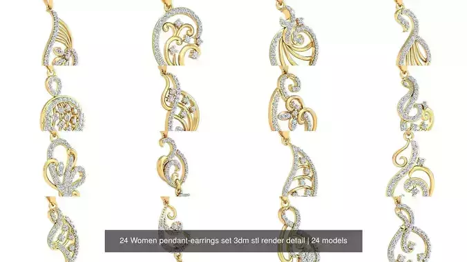 24 Women pendant-earrings set 3dm stl render detail 3D Model Pack 2