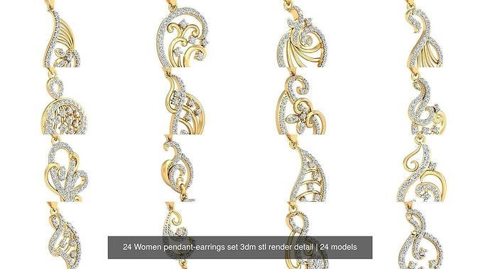 24 Women pendant-earrings set 3dm stl render detail 3D Model Pack 3