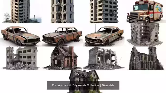 Post Apocalyptic City Assets Collection  3D Model Pack 3