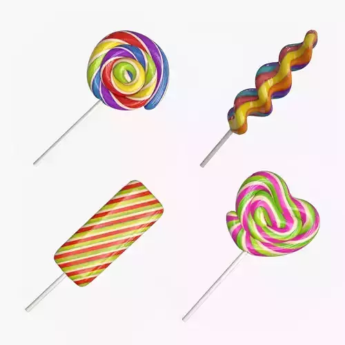 Lollipop collection on stick with stripes 3D Model Pack
