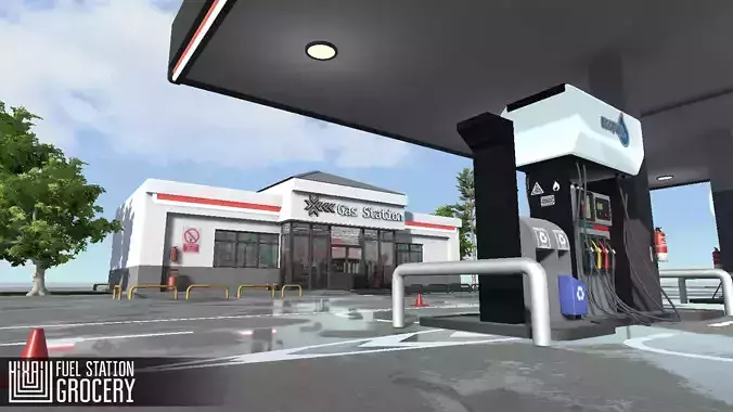 Fuel station - grocery Low-poly 3D model