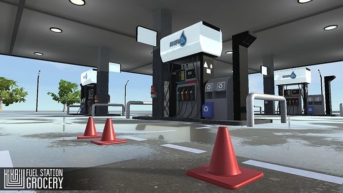 Fuel station - grocery Low-poly 3D model 3