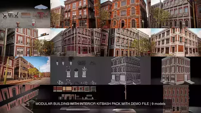 MODULAR BUILDING WITH INTERIOR KITBASH PACK WITH DEMO FILE