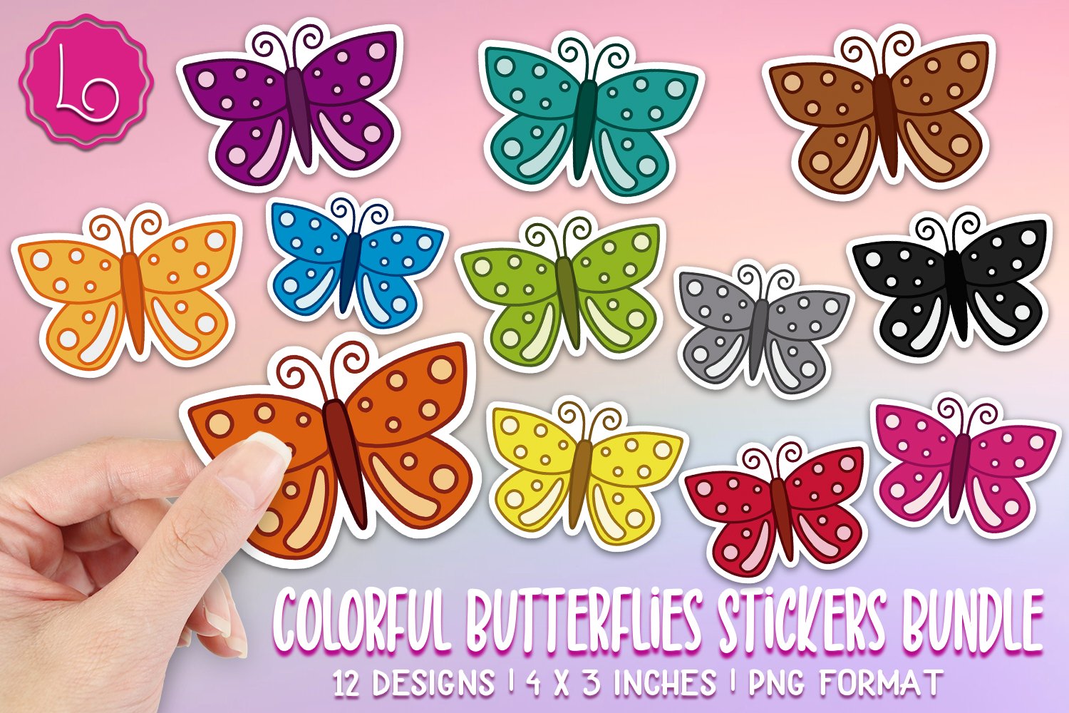 Colorful Butterflies Stickers Bundle | 12 Designs
