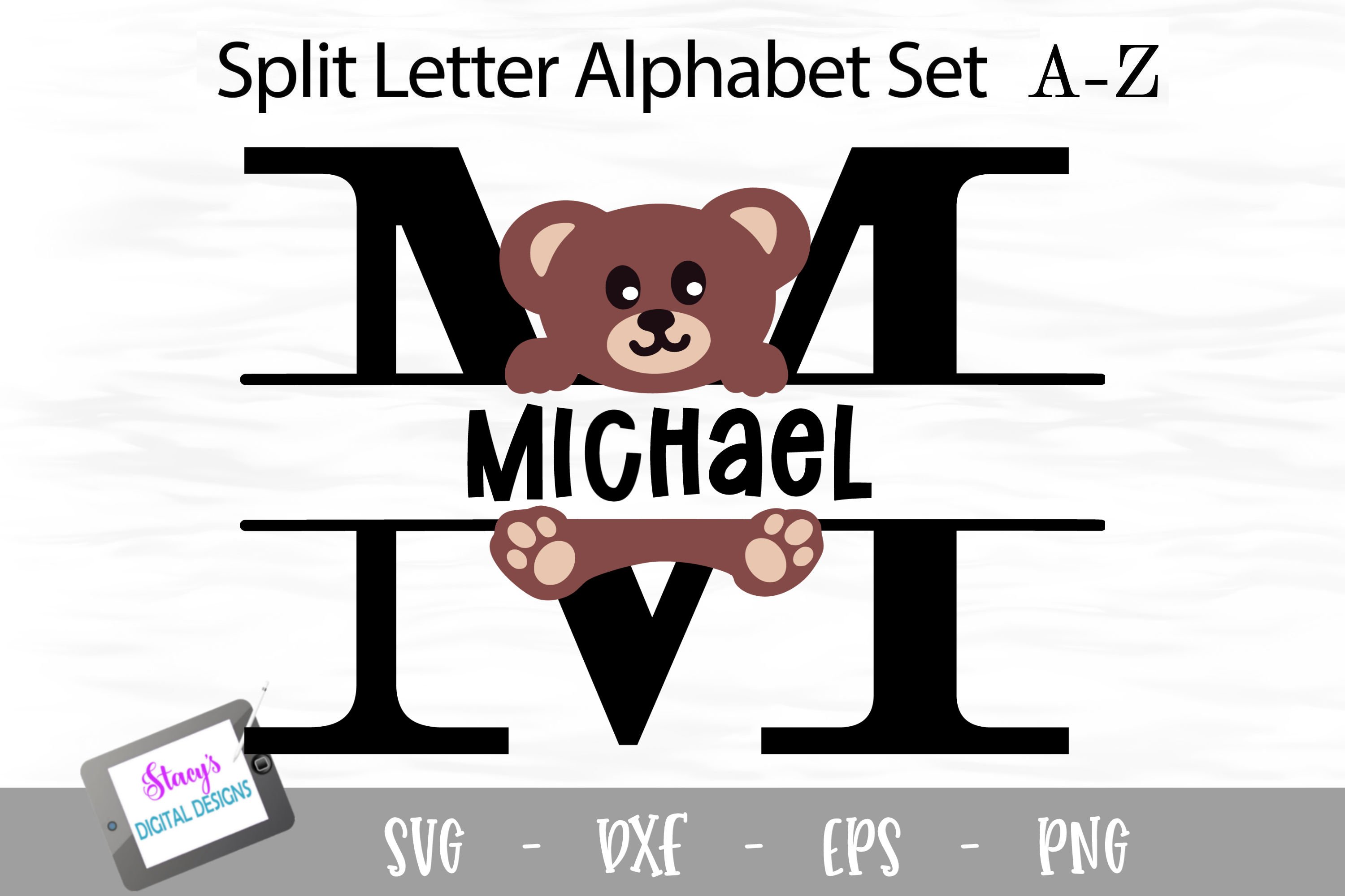 Teddy Bear Split Letters A- Z - 26 Split Monogram SVG Files
