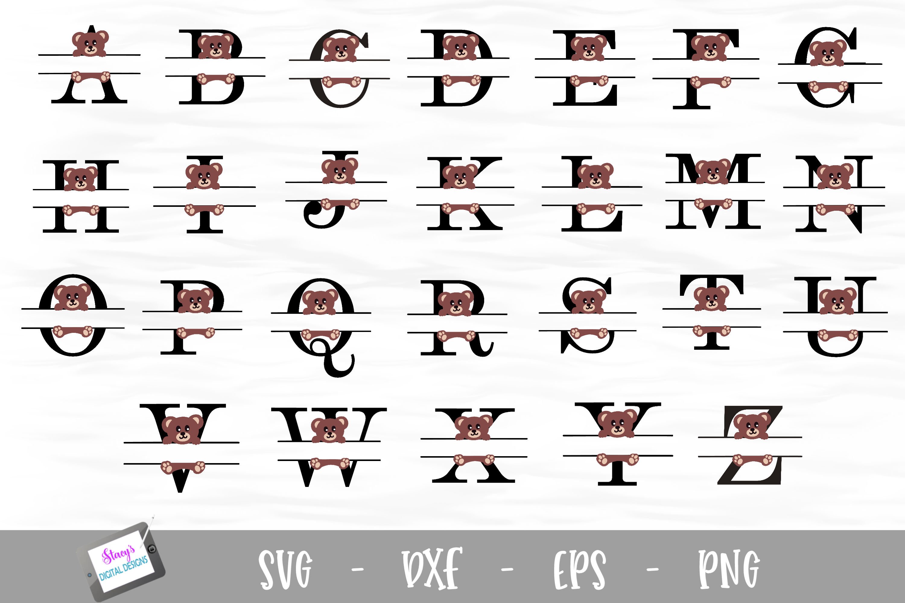Teddy Bear Split Letters A- Z - 26 Split Monogram SVG Files 2