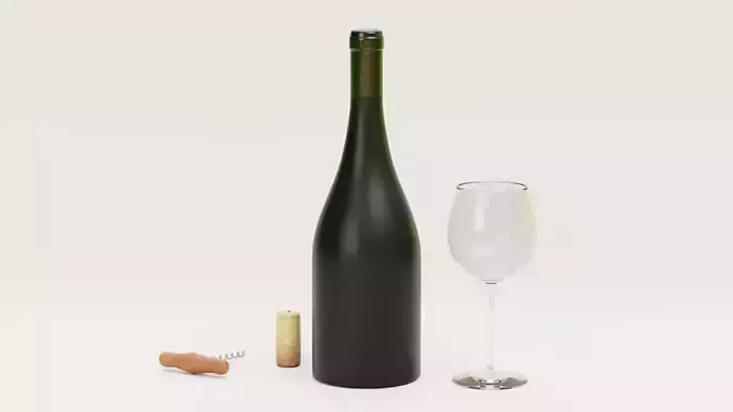 Red Wine Set - Premium Bottle with Concept Label and Accessories Low-poly 3D model 2
