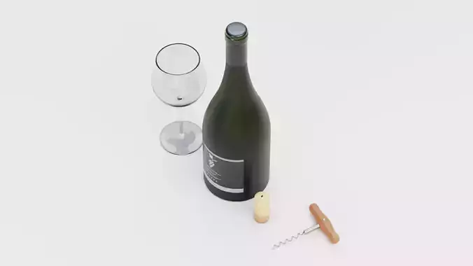 Red Wine Set - Premium Bottle with Concept Label and Accessories Low-poly 3D model 3