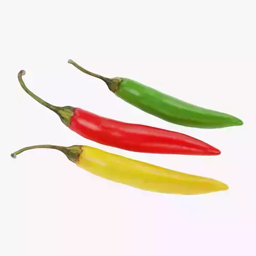 Chilli Pepper Set - Red Green and Yellow Spicy Peppers 3D model
