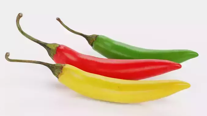 Chilli Pepper Set - Red Green and Yellow Spicy Peppers 3D model 2