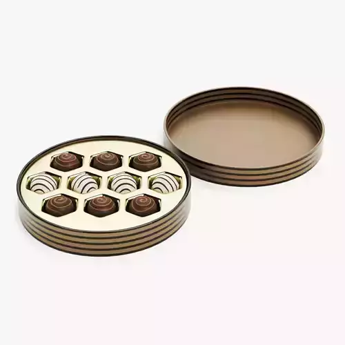 Chocolate Box V8 - Luxury Round Gift Box Filled with Pralines 3D model
