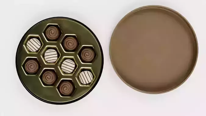 Chocolate Box V8 - Luxury Round Gift Box Filled with Pralines 3D model 3