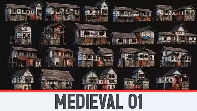 MEDIEVAL 01 with INTERIORS 4K Low-poly 3D model