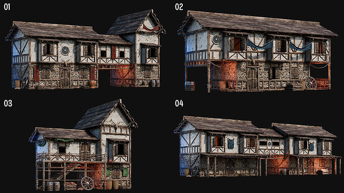 MEDIEVAL 01 with INTERIORS 4K Low-poly 3D model 2