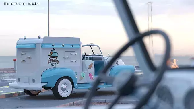 Retro Ice Cream Truck Two-Tone White Blue Rigged 3D model 2