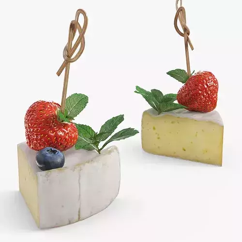 Brie Cheese Wedge with Berries and Mint White 3D model