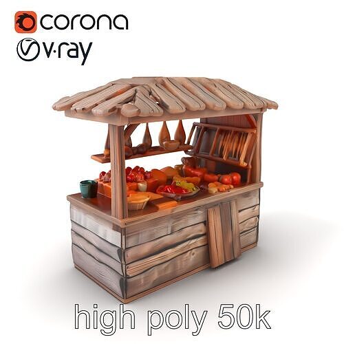 Old-World Farm Shop Stall Model Pack Low-poly 3D model 2