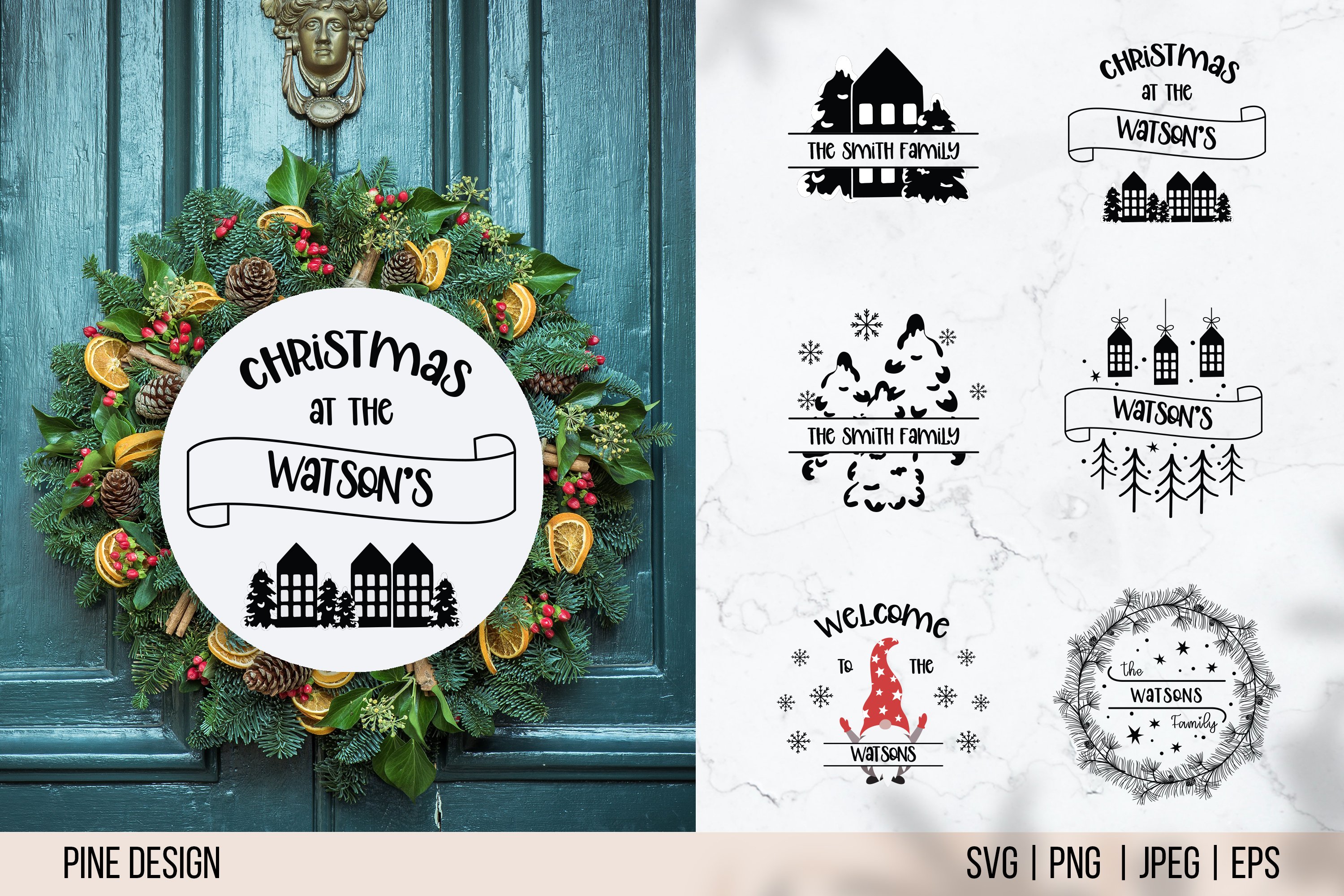 Christmas Round Sign SVG, Split Monogram ornament