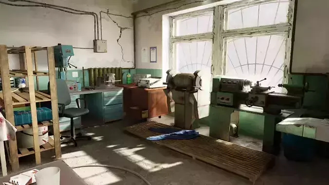 Post Soviet Workshop - UE5 Low-poly 3D model