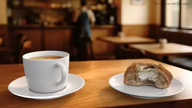 Cappuccino with Cream-Filled Croissant 3D model 2