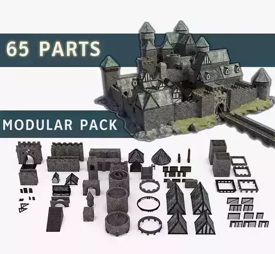Medieval Castle Keep Modular Kitbash Pack Low-poly 3D model