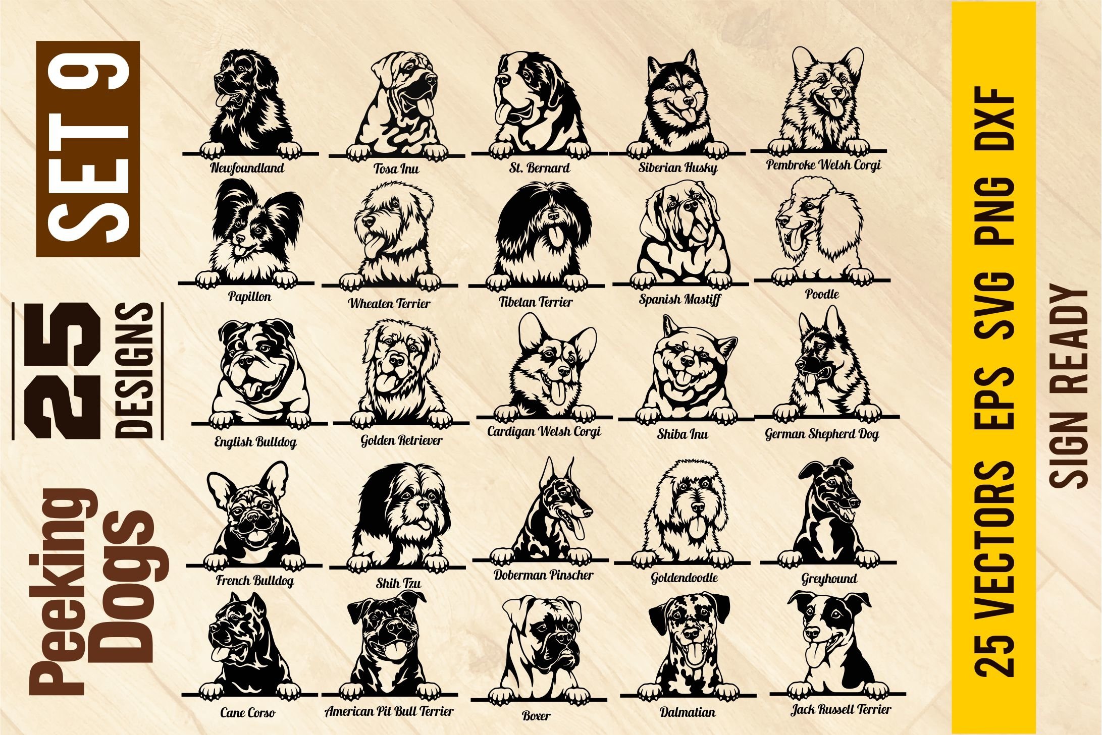 Peeking Dogs Set 9, Bundle Breed, Head Face, Cut vector 2