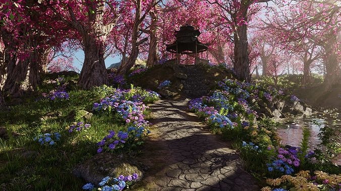 Japanese Gazebo Scene 3D model 3