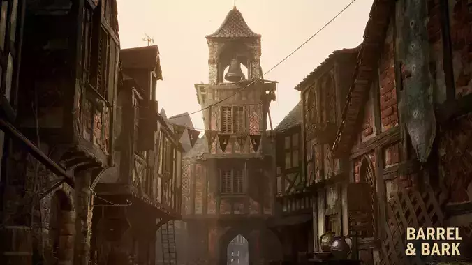 Medieval French Town Environment Low-poly 3D model