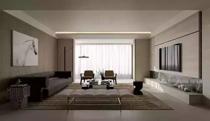 modern living and dining room interior  3D model