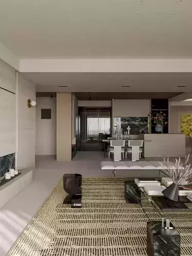 modern living and dining room interior  3D model 2