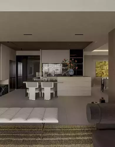modern living and dining room interior  3D model 3