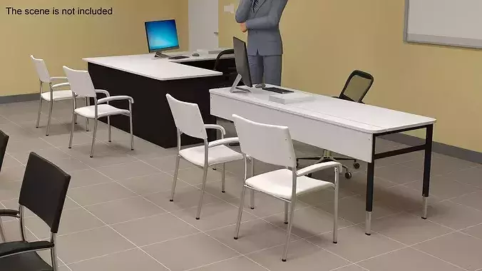 Office Desk with Desktop Monoblock and Chair Setup 3D model 2