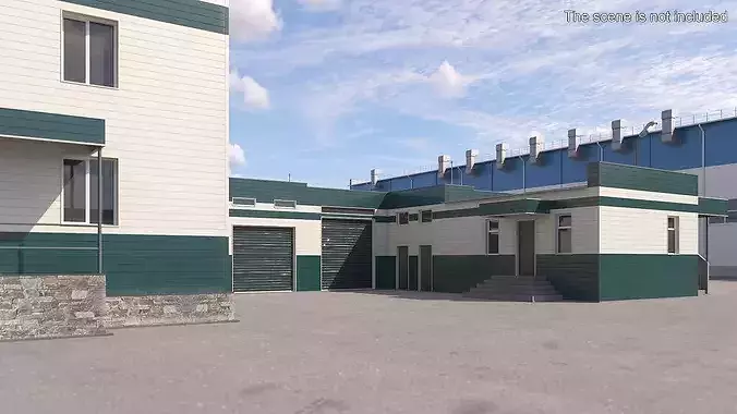 Small Commercial Facility with Garages 3D model 2