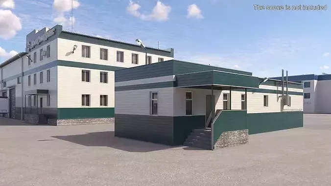 Small Commercial Facility with Garages 3D model 3