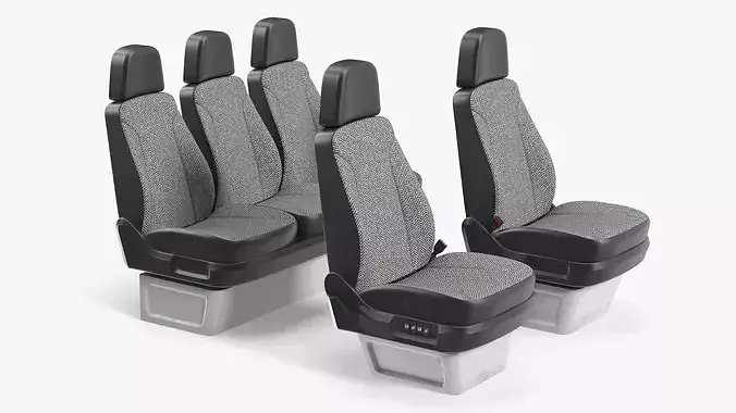 Commercial Van Seat Set with Headrests Gray Black 3D model