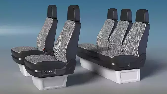 Commercial Van Seat Set with Headrests Gray Black 3D model 3