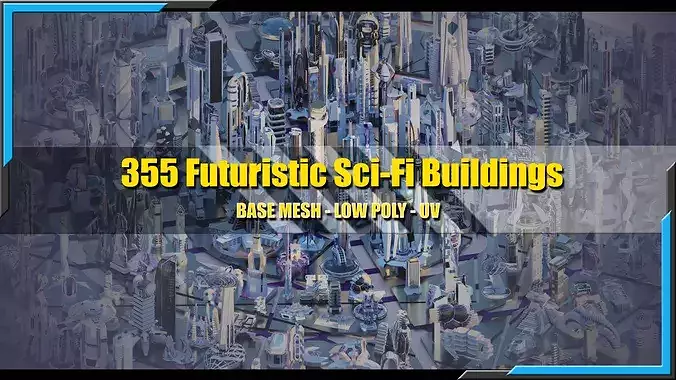 355 Stylized Futuristic Buildings 3D Model Pack