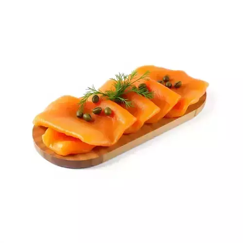 Realistic Smoked Salmon Slices on Wooden Platter D Model Pack Low-poly 3D model