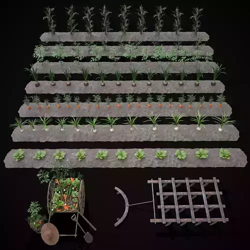Crops Wheelbarrow and Plow 3D Model Pack