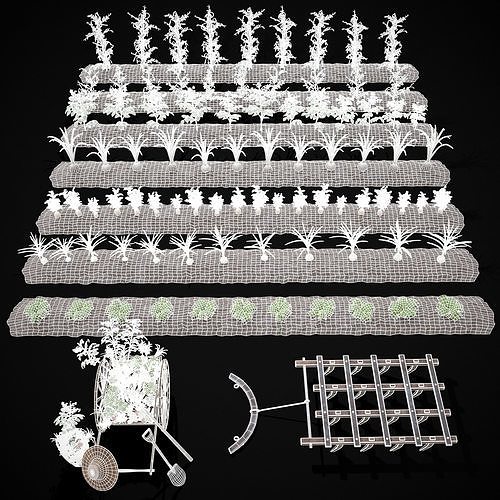 Crops Wheelbarrow and Plow 3D Model Pack 3