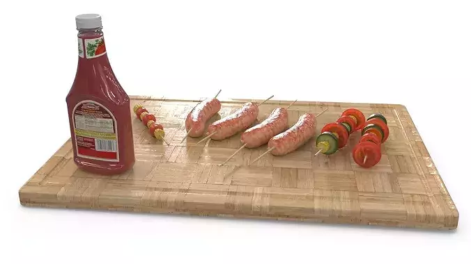 BBQ Sausages And Vegetable Skewer 3D model