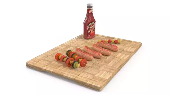 BBQ Sausages And Vegetable Skewer 3D model 2
