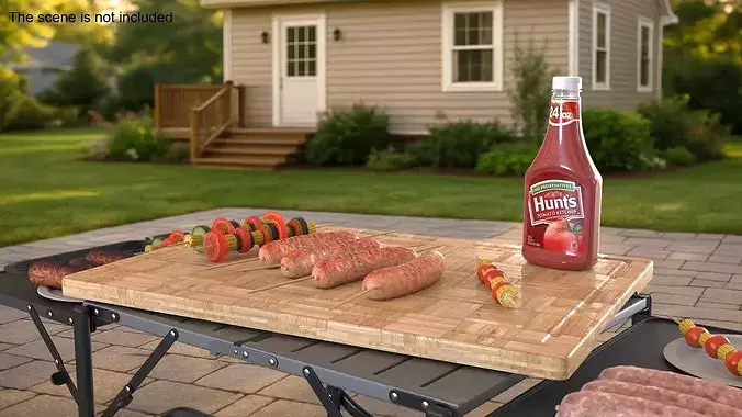 BBQ Sausages And Vegetable Skewer 3D model 3