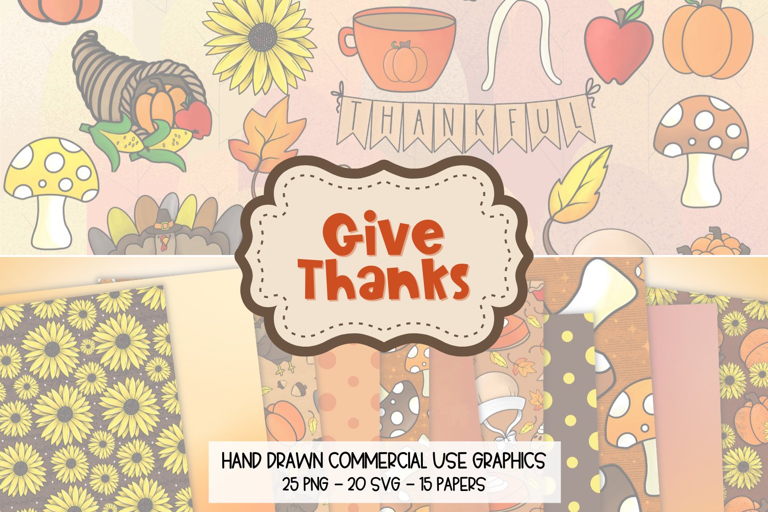 Thanksgiving SVG Bundle, Fall Clipart, Autumn PNG Bundle
