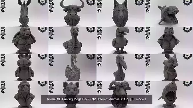 Animal 3D Printing Mega Pack - 92 Different Animal Stl Obj