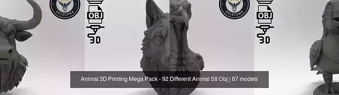 Animal 3D Printing Mega Pack - 92 Different Animal Stl Obj 2
